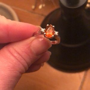 14k white gold orange topaz ring size 7